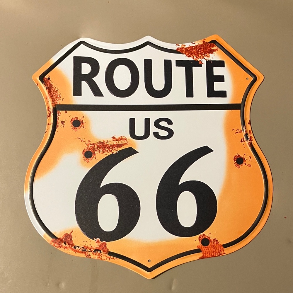 Vintage Route 66 Metal Wall Sign - Orange and Black